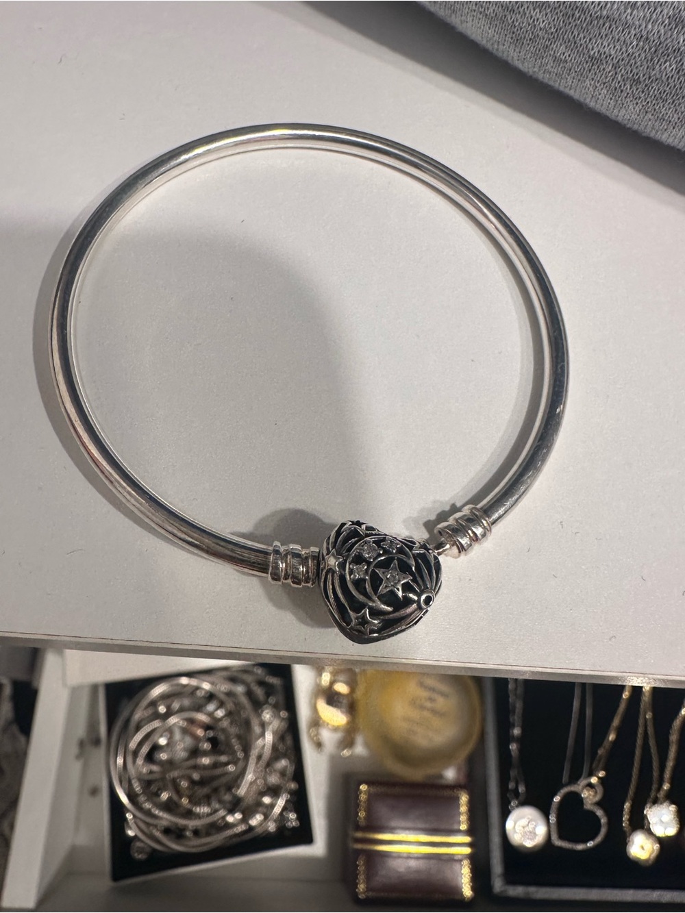 Pandora Celestial Heart Clasp Charm Bangle Bracelet